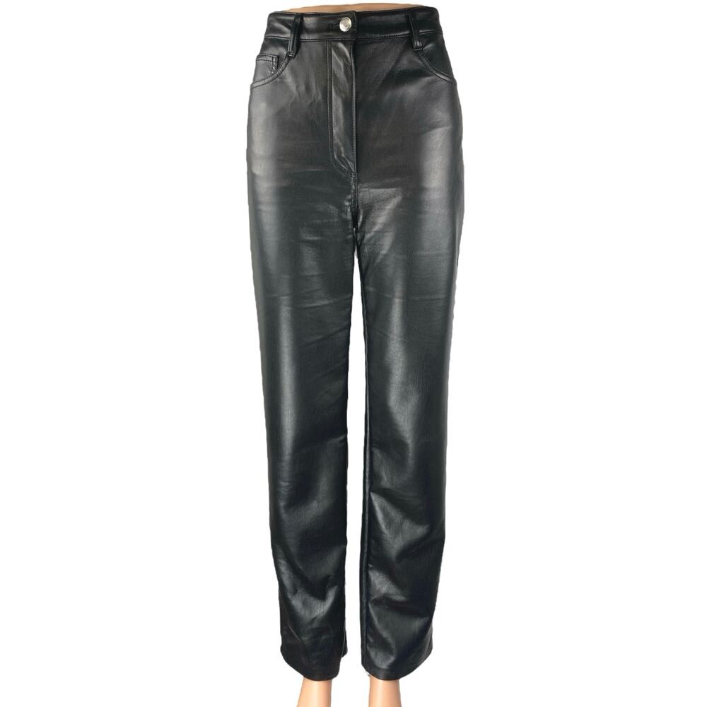 Aritzia Wilfred Women's Black Faux Leather High Rise Straight Trousers Pants 6